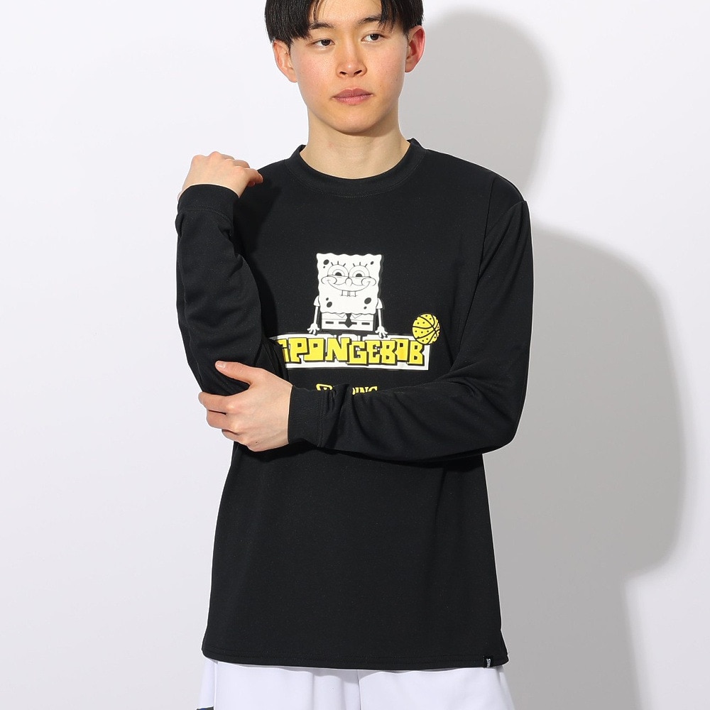スポルディング（SPALDING）（メンズ、レディース）バスケットボールウェア 長袖 Tシャツ スポンジ・ボブ イエロー SMT24139SBK