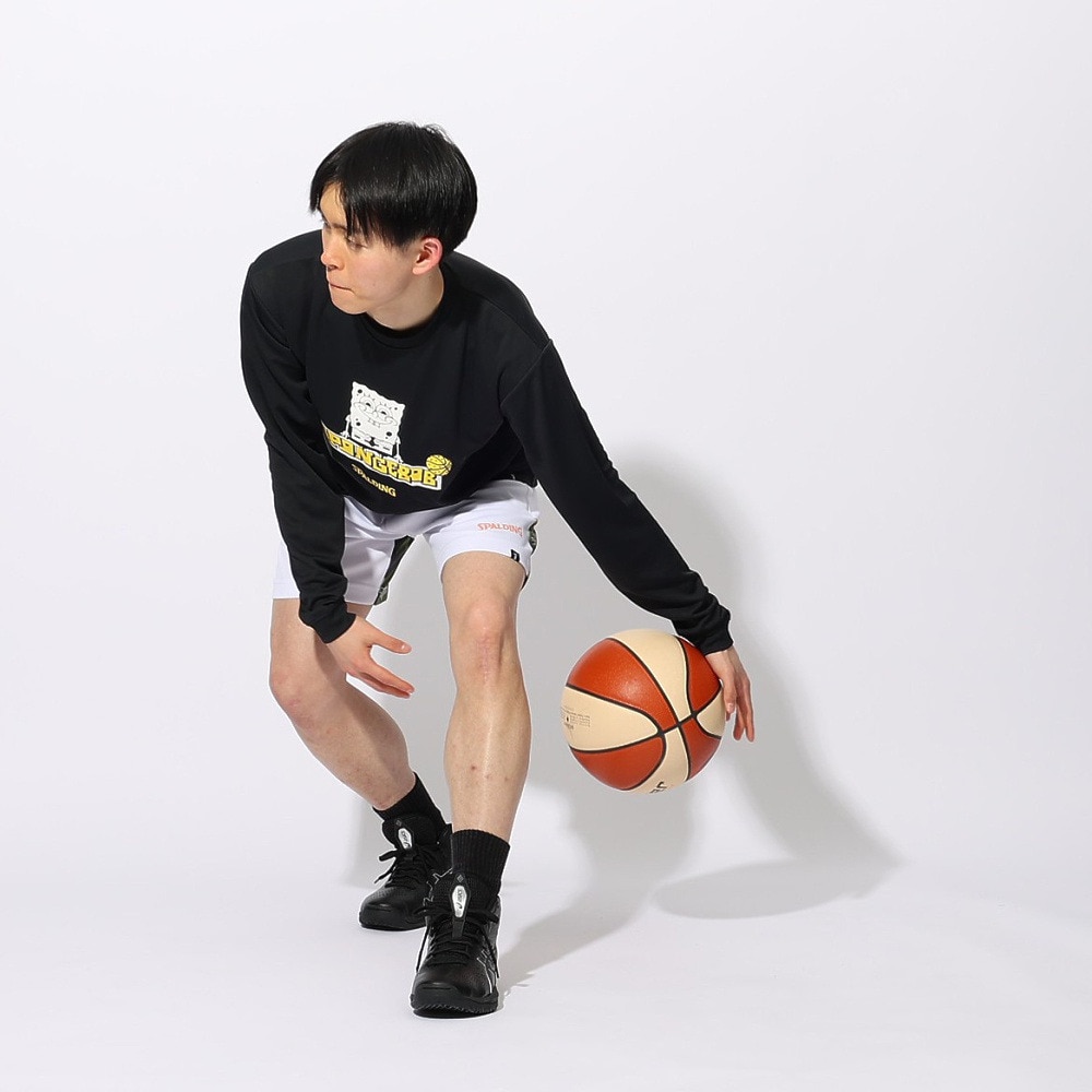 スポルディング（SPALDING）（メンズ、レディース）バスケットボールウェア 長袖 Tシャツ スポンジ・ボブ イエロー SMT24139SBK