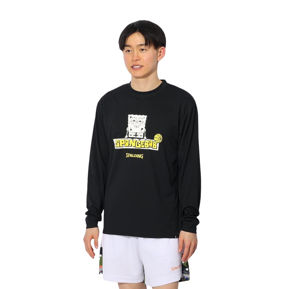 スポルディング（SPALDING）（メンズ、レディース）バスケットボールウェア 長袖 Tシャツ スポンジ・ボブ イエロー SMT24139SBK