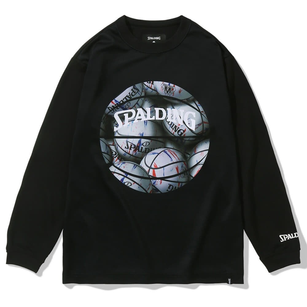スポルディング（SPALDING）（メンズ、レディース）バスケットボールウェア ジュニア ロングスリーブTシャツ ボールプリント SJT23155BW