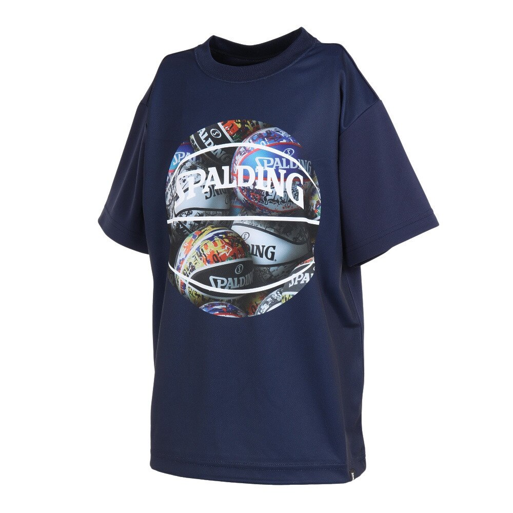 スポルディング（SPALDING）（キッズ）バスケットボールウェア UVカット ジュニア Tシャツ ボールプリント SJT23052NV 速乾