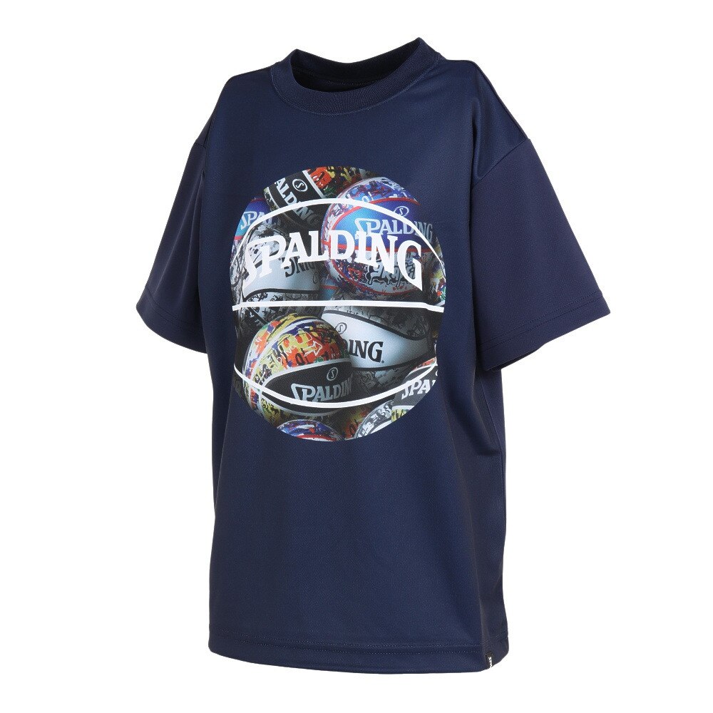 スポルディング（SPALDING）（キッズ）バスケットボールウェア UVカット ジュニア Tシャツ ボールプリント SJT23052NV