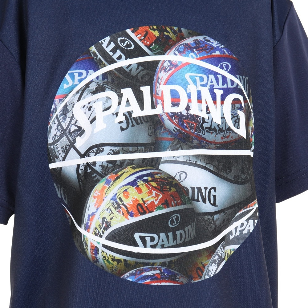 スポルディング（SPALDING）（キッズ）バスケットボールウェア UVカット ジュニア Tシャツ ボールプリント SJT23052NV