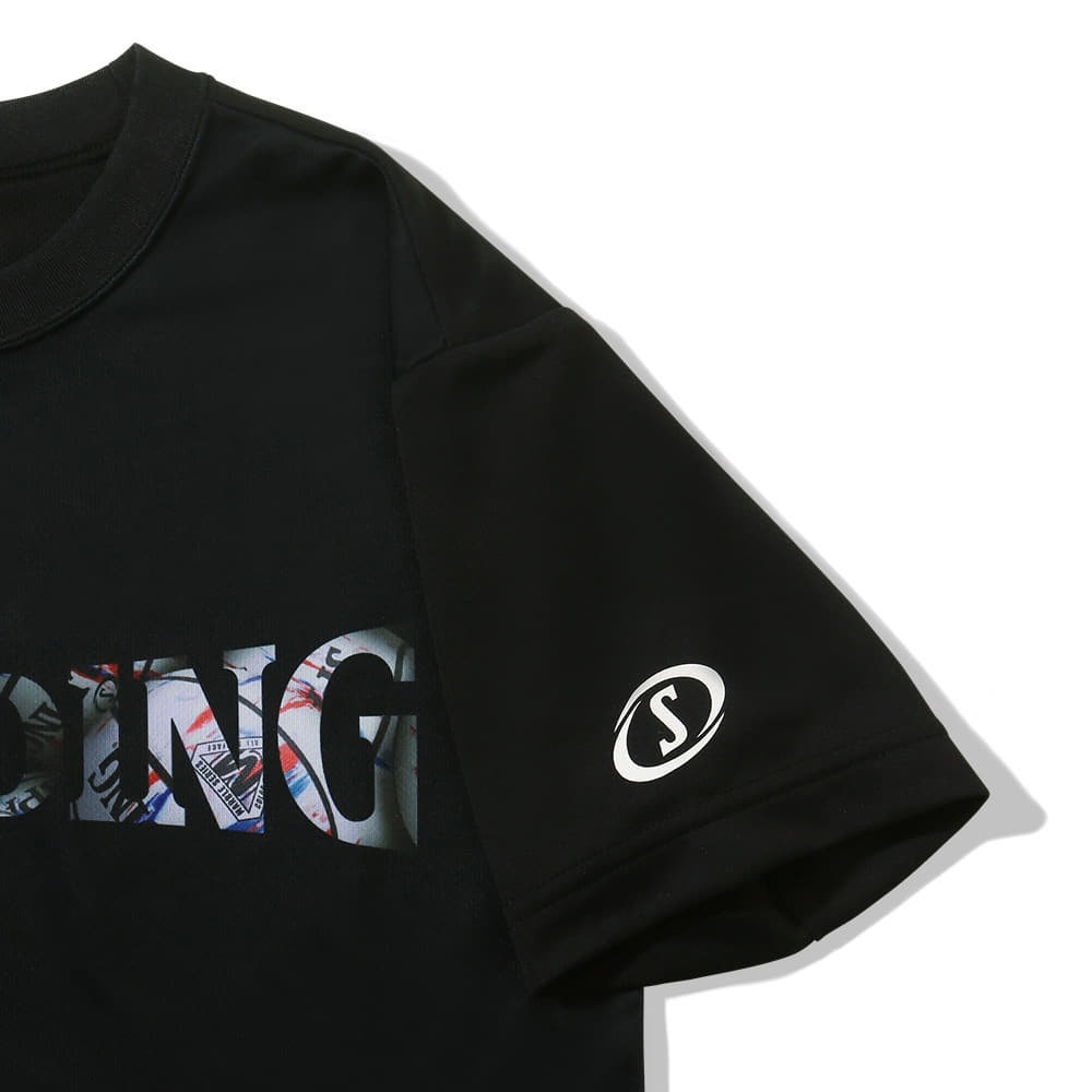 スポルディング（SPALDING）（キッズ）ジュニア バスケットボールウェア 半袖Tシャツ ボールプリント ロゴ SJT23154BK