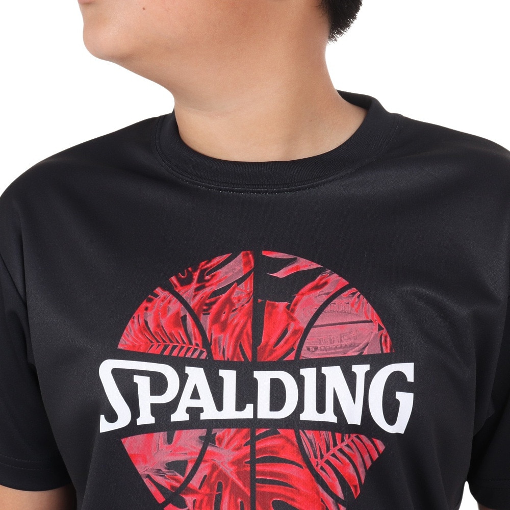 スポルディング（SPALDING）（キッズ）バスケットボールウェア ジュニア Tシャツ ネオン トロピカル ボール プリント SJT24052BK 速乾 UVカット