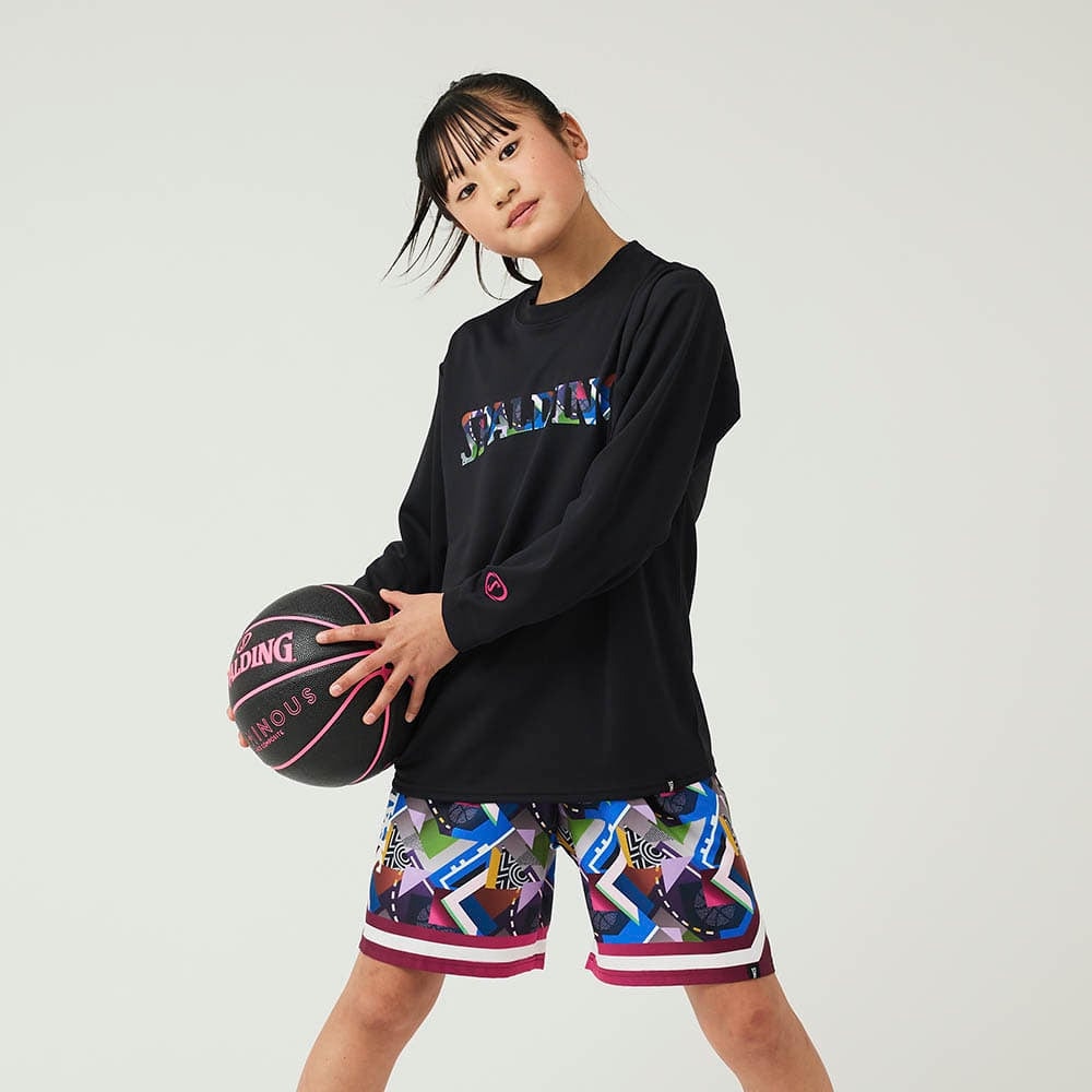 スポルディング（SPALDING）（キッズ）バスケットボールウェア ジュニア 長袖 Tシャツ ジオメトリック ロゴ SJT24157BK