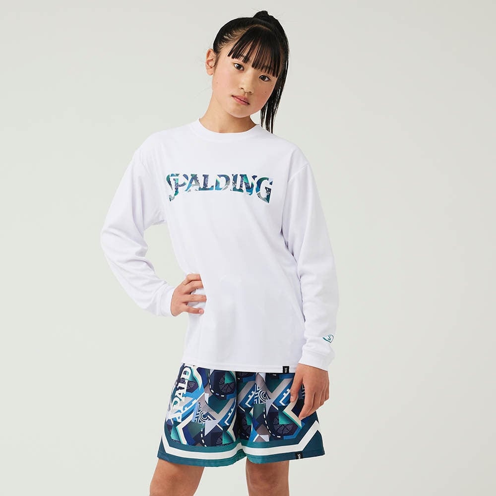 スポルディング（SPALDING）（キッズ）バスケットボールウェア ジュニア 長袖 Tシャツ ジオメトリック ロゴ SJT24157WH