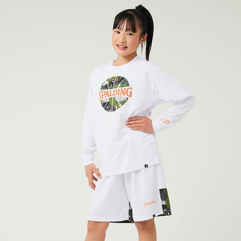 スポルディング（SPALDING）（キッズ）バスケットボールウェア ジュニア 長袖 Tシャツ ポルカドット カモ ボールプリント SJT24160WH