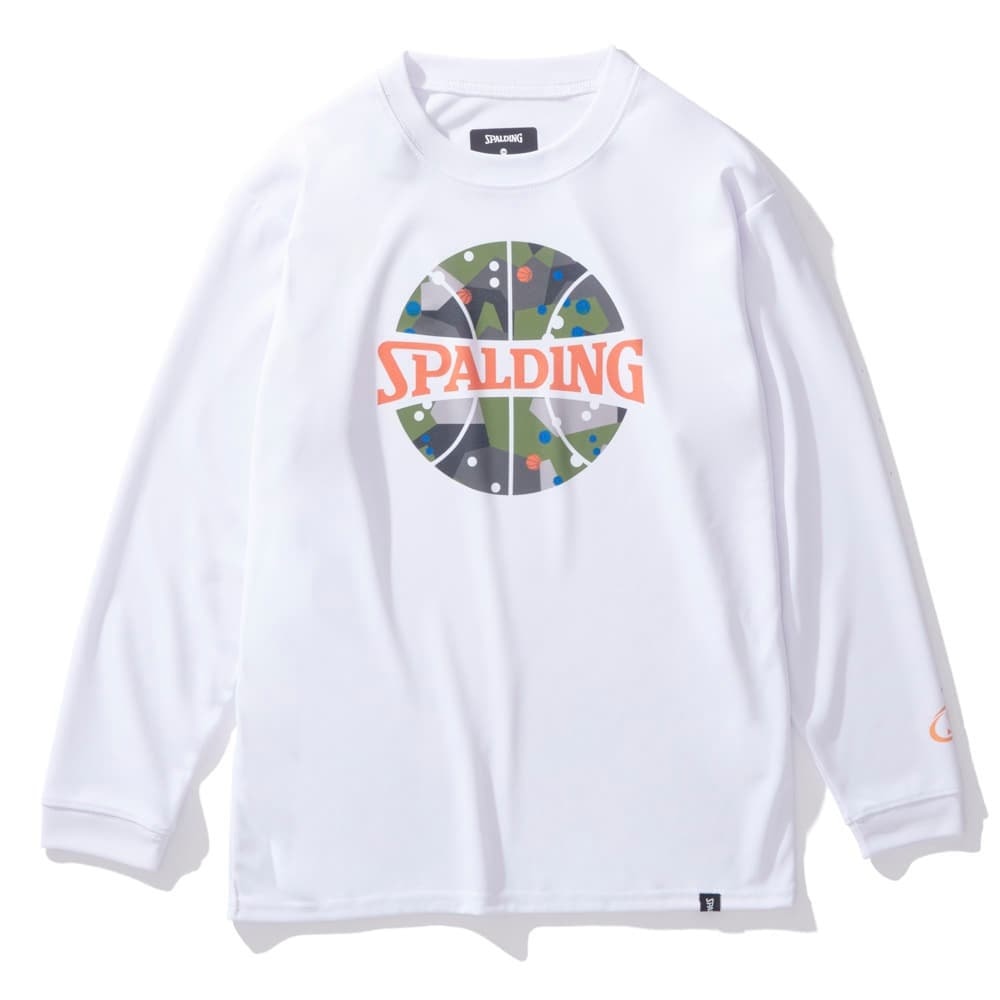 スポルディング（SPALDING）（キッズ）バスケットボールウェア ジュニア 長袖 Tシャツ ポルカドット カモ ボールプリント SJT24160WH