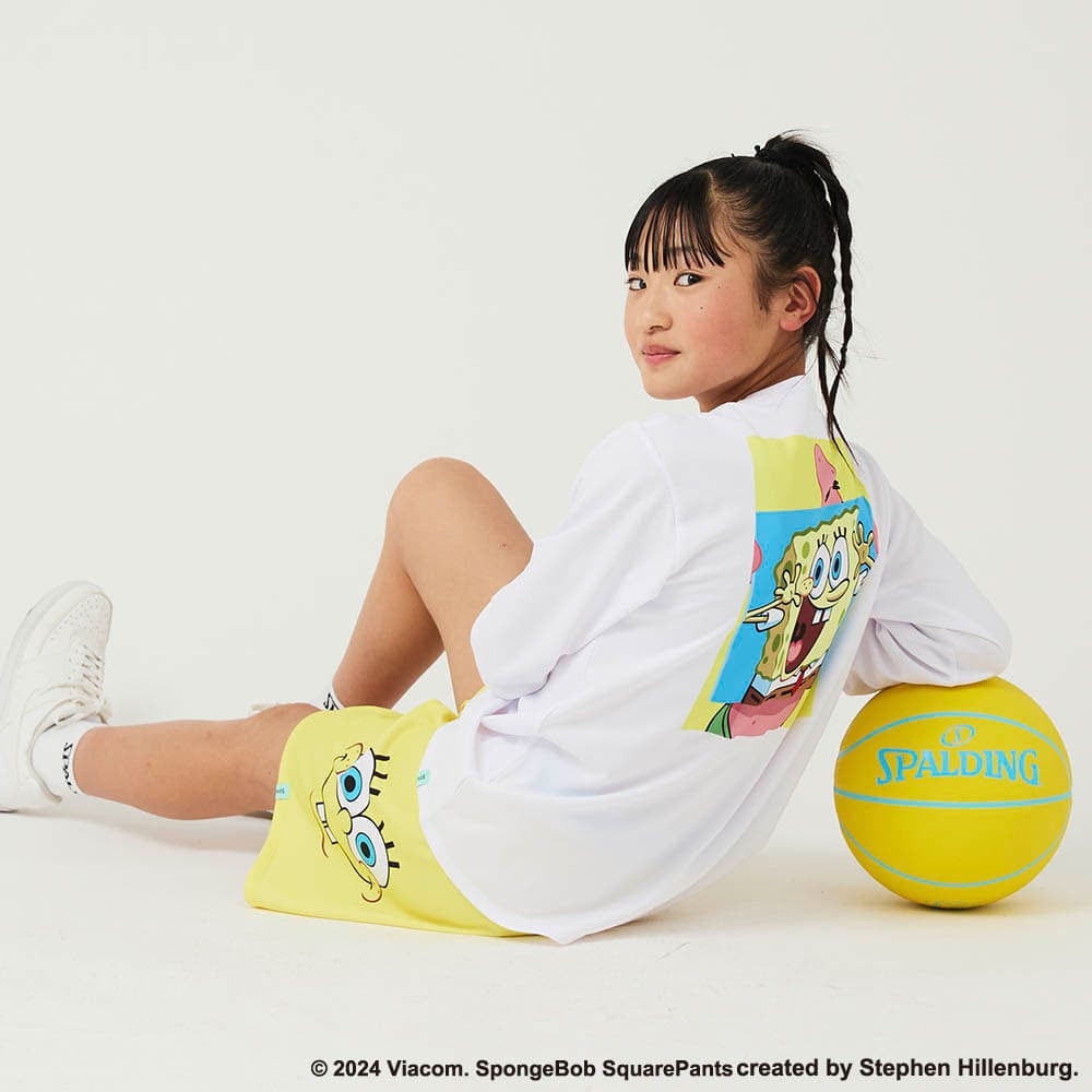 スポルディング（SPALDING）（キッズ）バスケットボールウェア ジュニア 長袖 Tシャツ スポンジ・ボブ ビッグフェイス SJT24169SWH