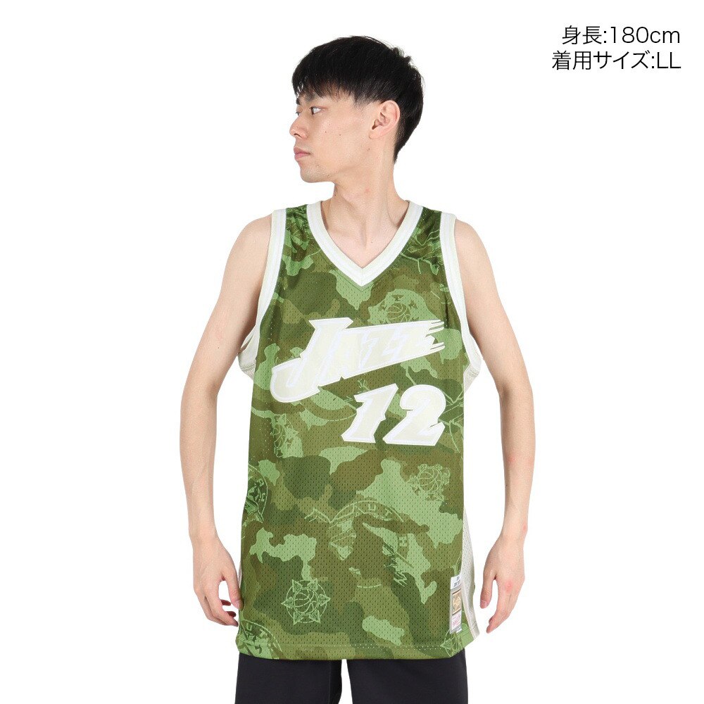ミッチェルアンドネス（Mitchell&Ness）（メンズ）ユタ・ジャズ ジョン・ストックトン カモハードウッド クラシックスジャージ SMJY4362-UJACMGR