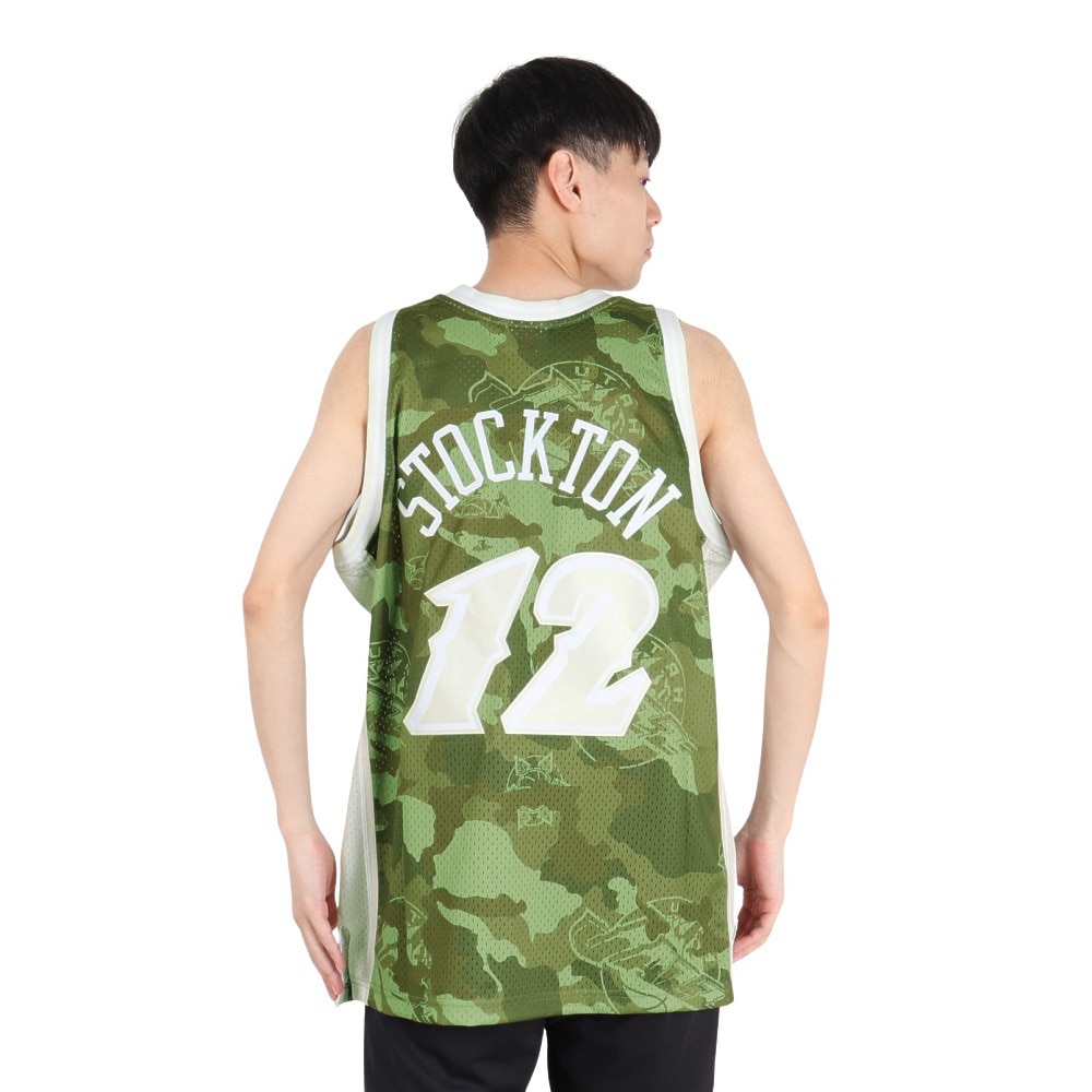 ミッチェルアンドネス（Mitchell&Ness）（メンズ）ユタ・ジャズ ジョン・ストックトン カモハードウッド クラシックスジャージ SMJY4362-UJACMGR
