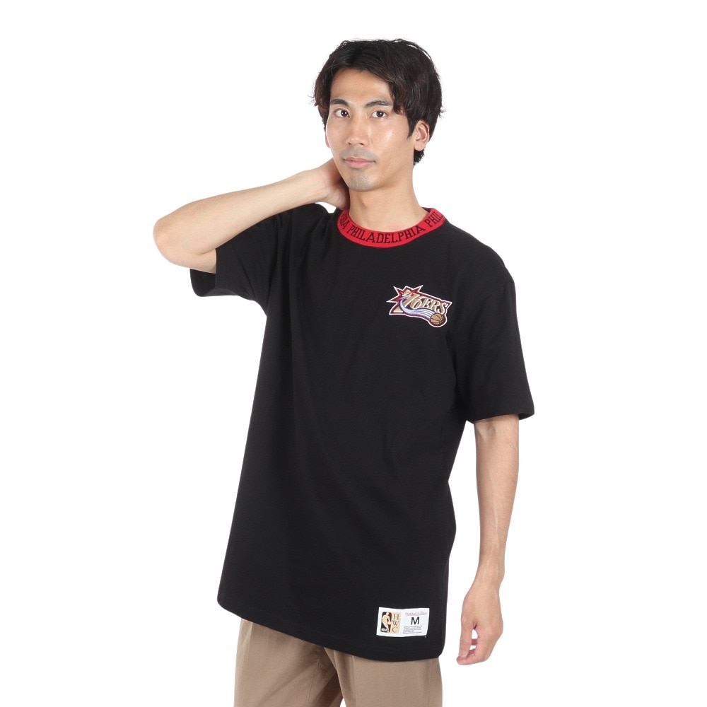 ミッチェルアンドネス（Mitchell&Ness）（メンズ）半袖 ジャガード リンガー 半袖Tシャツ TCRW6601-P76BLCK
