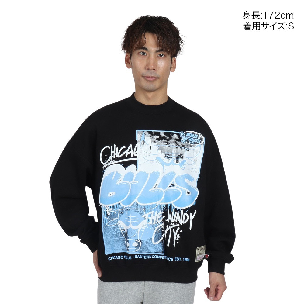ミッチェルアンドネス（Mitchell&Ness）（メンズ）長袖クルーネックTシャツ シカゴ・ブルズ FC10685-CBUBLCK