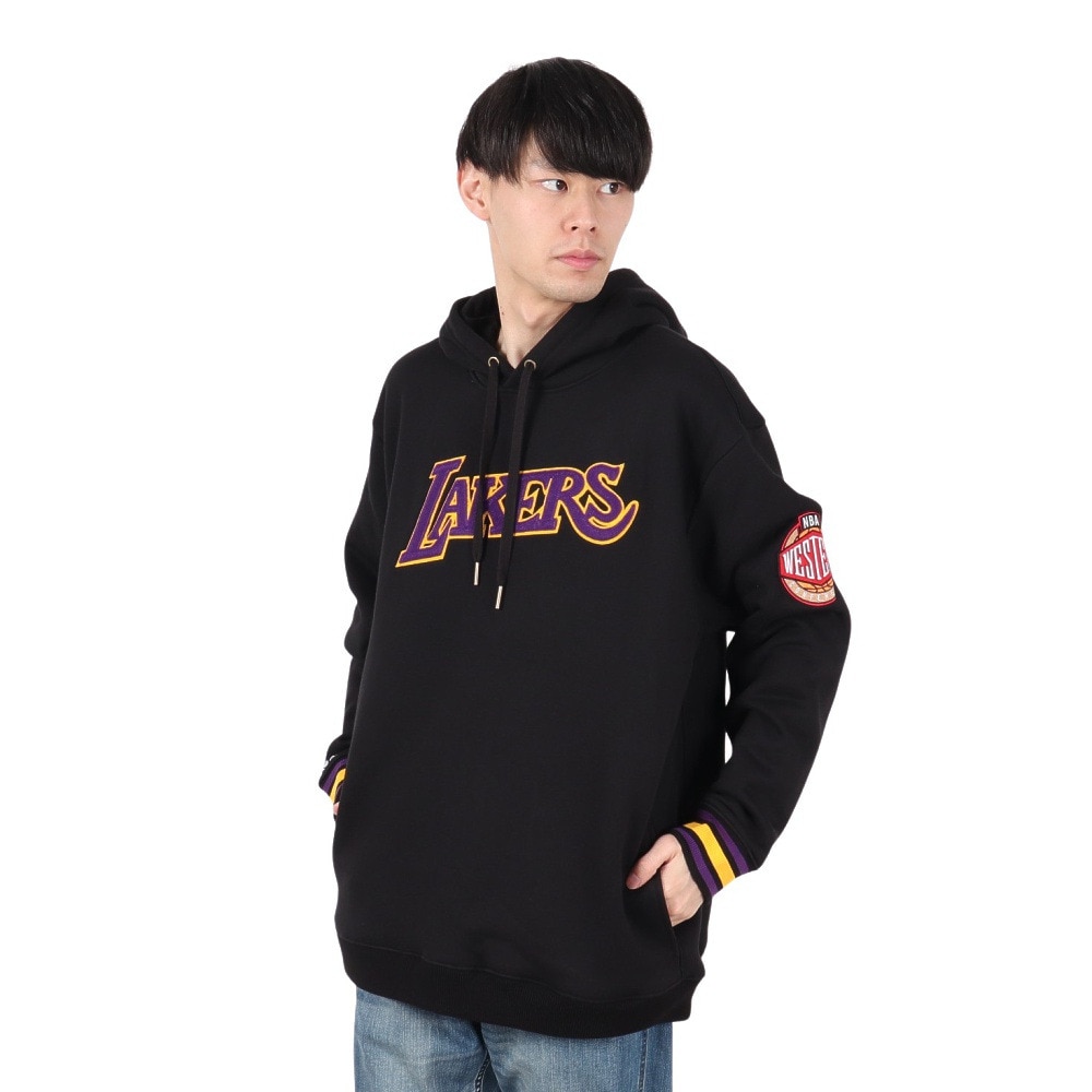 ミッチェルアンドネス（Mitchell&Ness）（メンズ）フリース フーディー ロサンゼルス・レイカーズ TH8091-LALBLCK