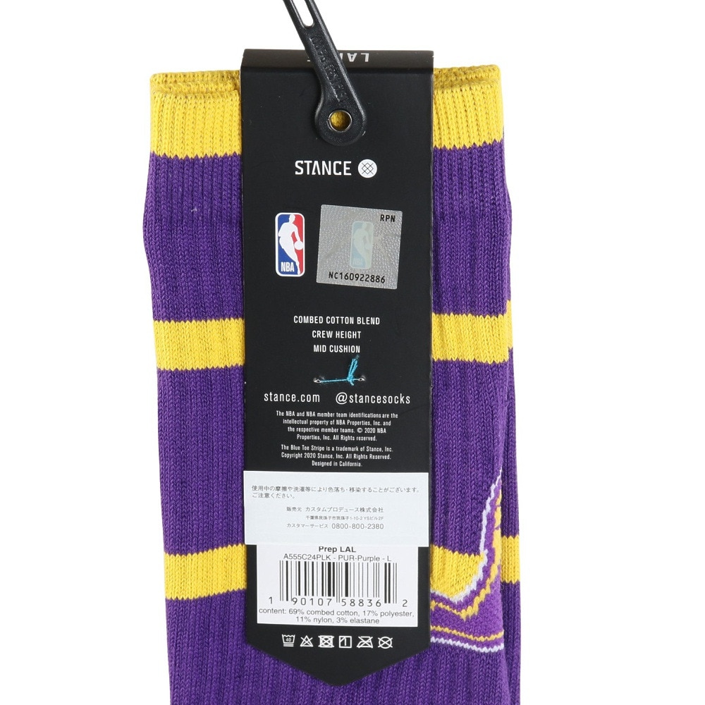 スタンス（STANCE）（メンズ）バスケットボール ソックス PREP LOS ANGELES LAKERS CREW A555C24PLK PUR