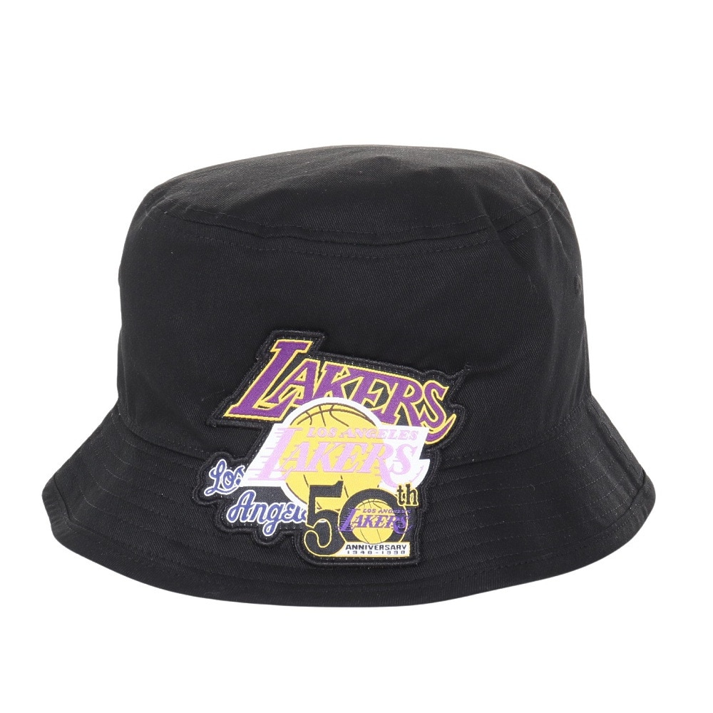 ミッチェルアンドネス（Mitchell&Ness）（メンズ、レディース）バケットハット NBA ロゴラップ HWC レイカーズ HBKB6730-LALBLCK