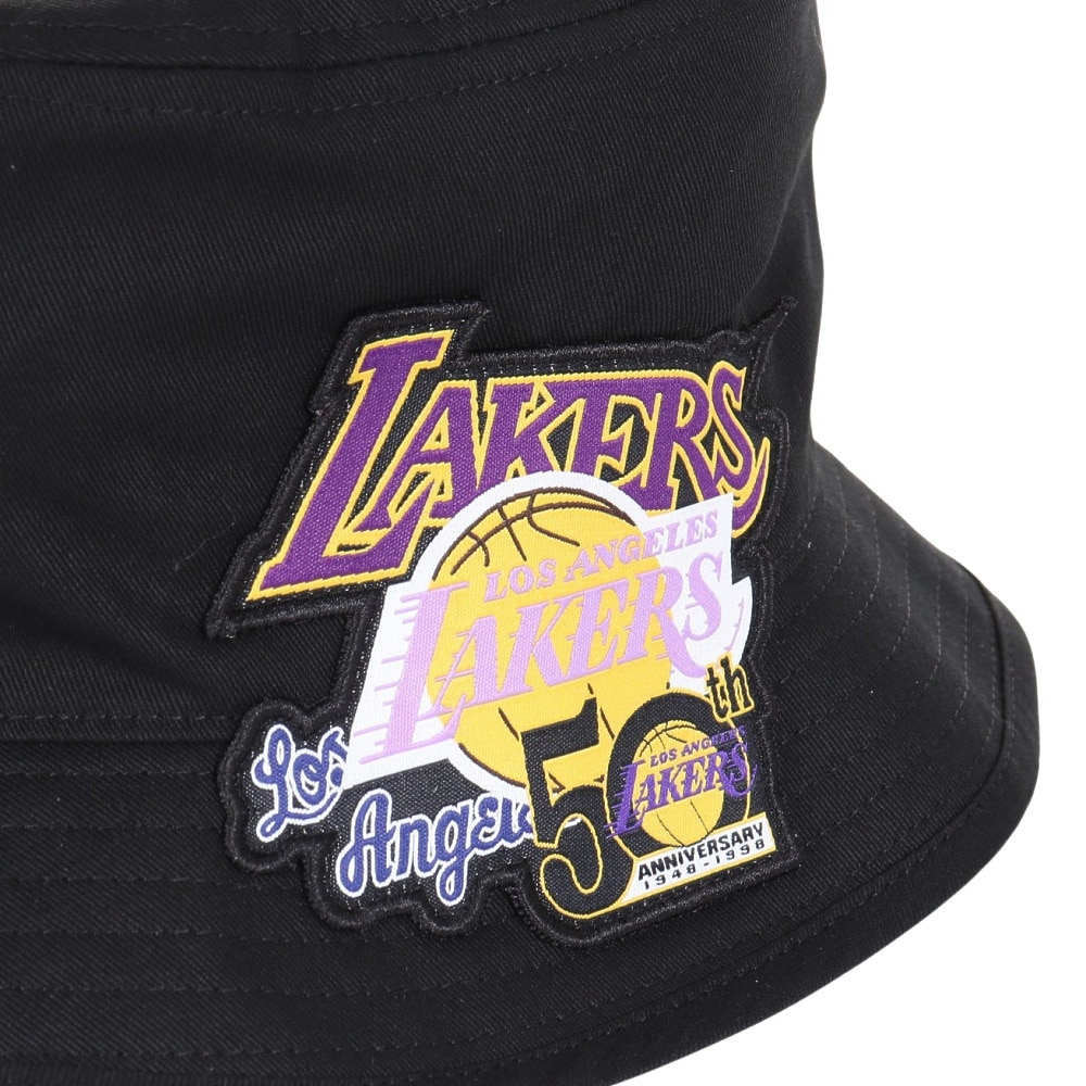 ミッチェルアンドネス（Mitchell&Ness）（メンズ、レディース）バケットハット NBA ロゴラップ HWC レイカーズ HBKB6730-LALBLCK