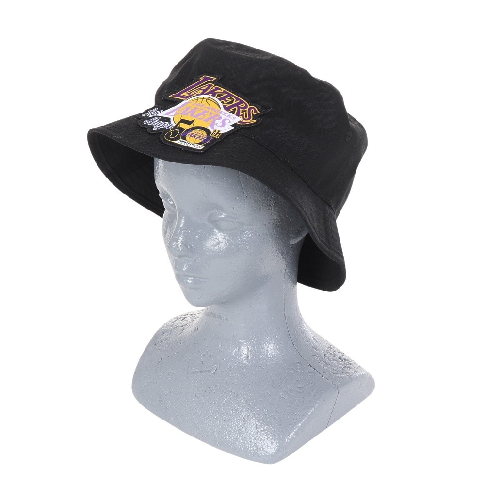 ミッチェルアンドネス（Mitchell&Ness）（メンズ、レディース）バケットハット NBA ロゴラップ HWC レイカーズ HBKB6730-LALBLCK