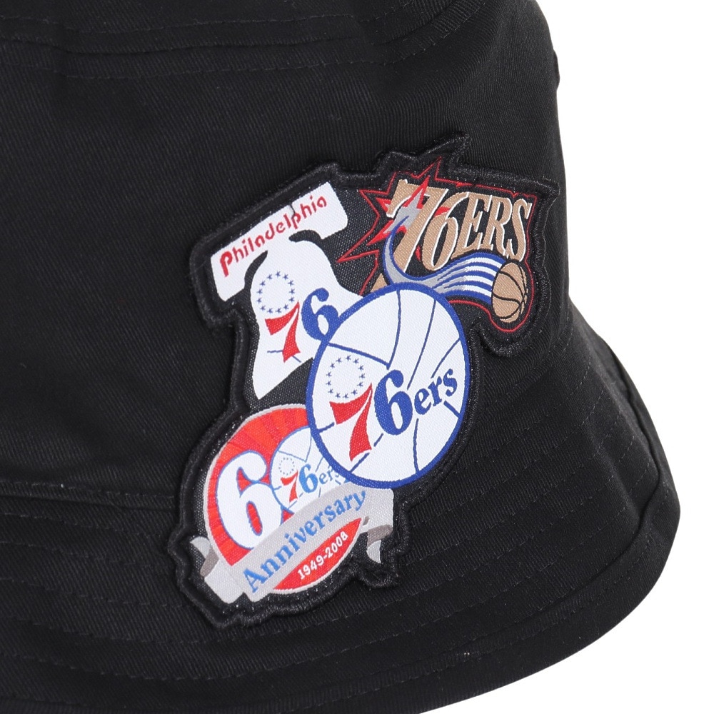 ミッチェルアンドネス（Mitchell&Ness）（メンズ、レディース）バケットハット NBA ロゴラップ HWC セブンティシクサーズ HBKB6730-P76BLCK