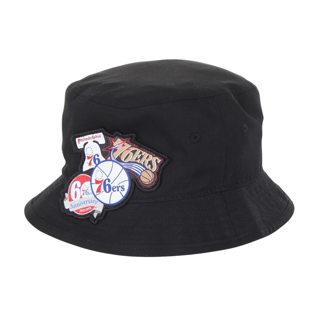 ミッチェルアンドネス（Mitchell&Ness）（メンズ、レディース）バケットハット NBA ロゴラップ HWC セブンティシクサーズ HBKB6730-P76BLCK