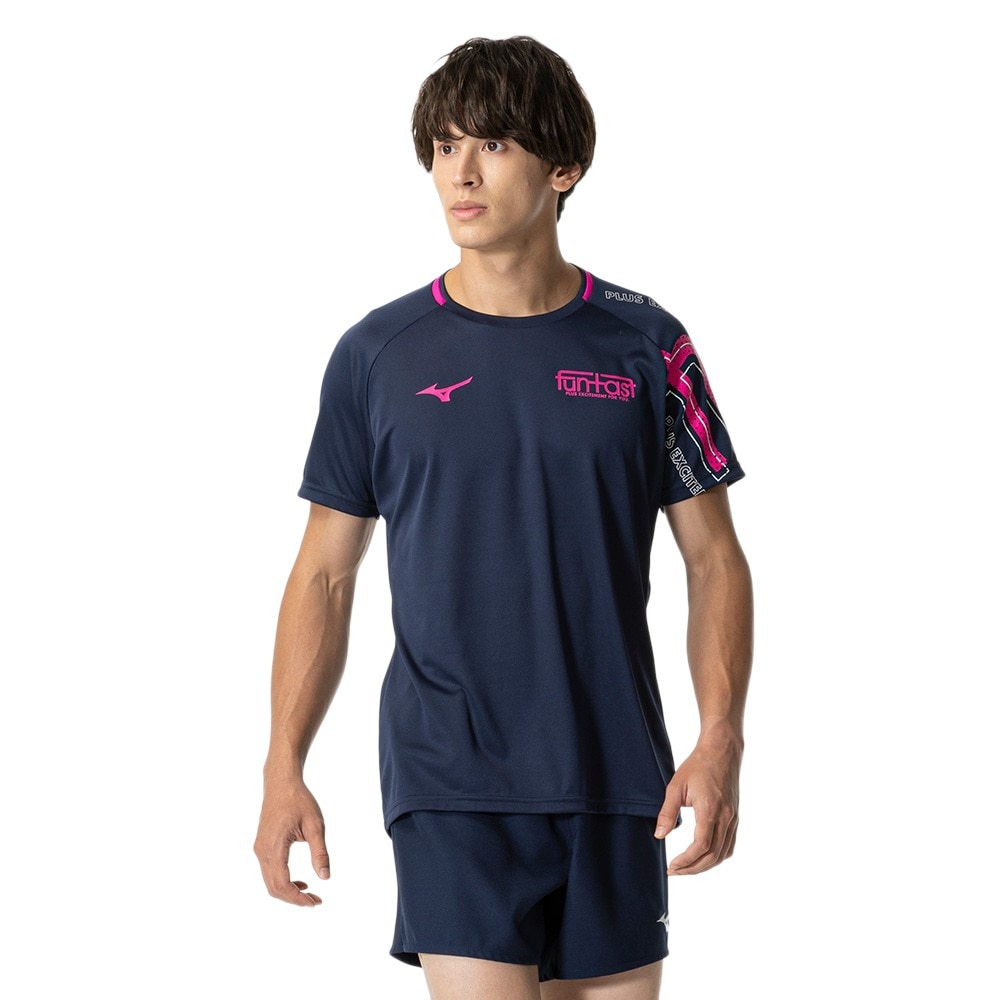 ミズノ（MIZUNO）（メンズ、レディース）バレーボールウェア Funtastプラクティスシャツ 半袖Tシャツ V2MAB10187 速乾