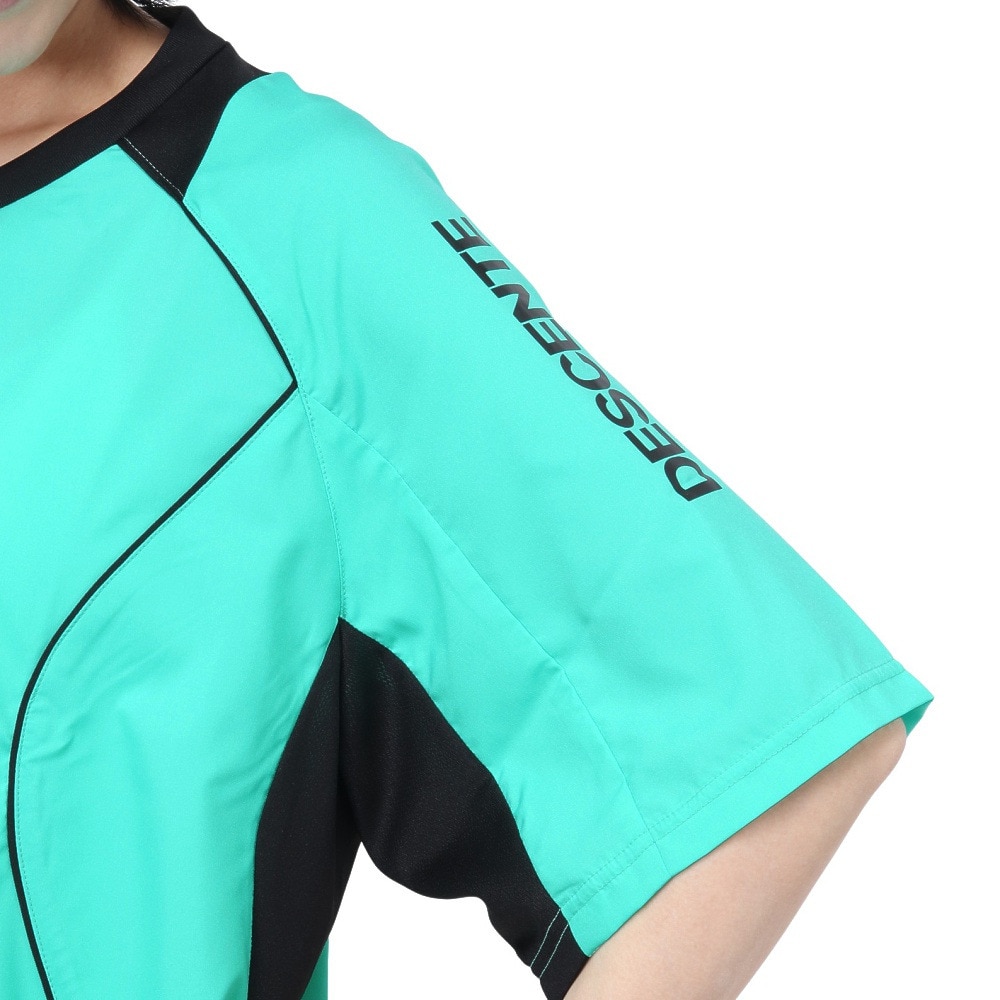 デサント（DESCENTE）（メンズ、レディース）ピステ カラー バレーボールウェア 半袖 シャツ 重ね着 DX-B2410XB EGRN