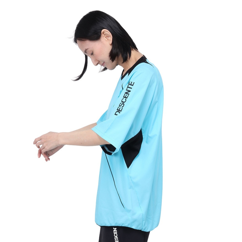 デサント（DESCENTE）（メンズ、レディース）ピステ カラー バレーボールウェア 半袖 シャツ 重ね着 DX-B2410XB SAX