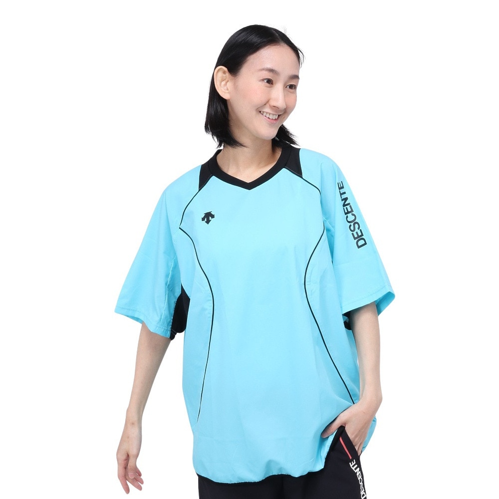 デサント（DESCENTE）（メンズ、レディース）ピステ カラー バレーボールウェア 半袖 シャツ 重ね着 DX-B2410XB SAX
