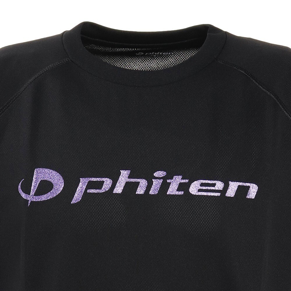 ファイテン（PHITEN）（メンズ）バレーボール Tシャツ RAKUシャツSPORTS スムースドライ 半袖 ロゴ入り BK/PR 3120JG40200 スポーツウェア 吸汗速乾