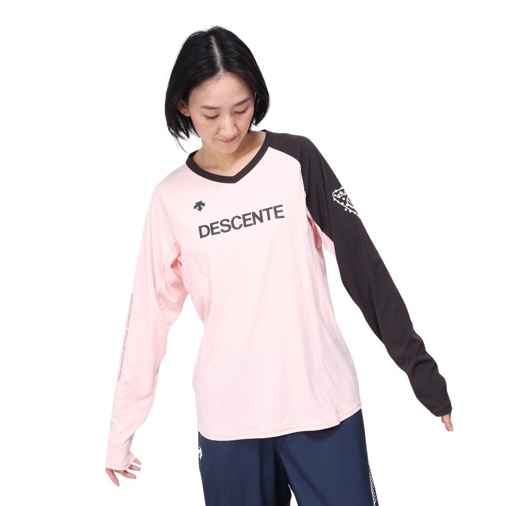 DESCENTE バレーボールウェア 透けにくいプラクテイス長袖Tシャツ DX-B1045XB PKBK Ｌ 60 バレーボール