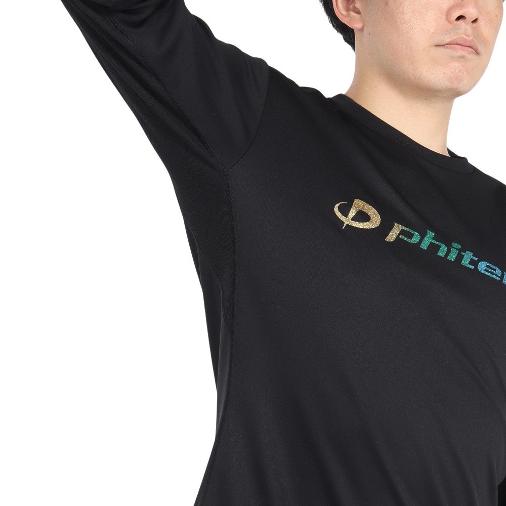 ファイテン（PHITEN）（メンズ、レディース）長袖Tシャツ ラメグラデ ブラックイエロー 3124JG62910