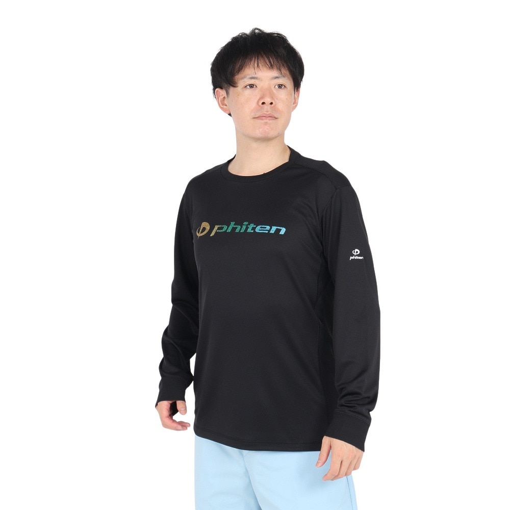 ファイテン（PHITEN）（メンズ、レディース）長袖Tシャツ ラメグラデ ブラックイエロー 3124JG62910