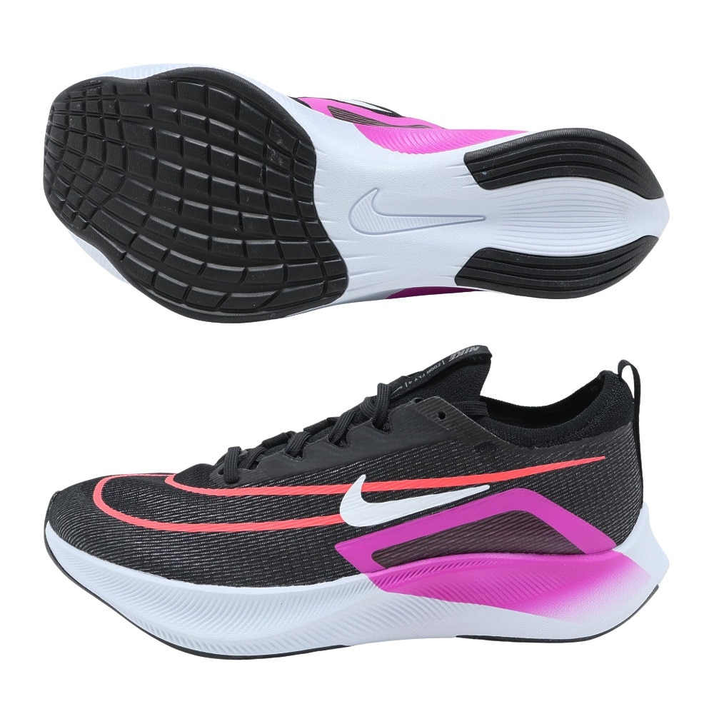 ナイキ（NIKE）（メンズ）ランニングシューズ ズームフライ 4 ブラック バイオレット CT2392-004 スニーカー ジョギング トレーニング 厚底 駅伝 マラソン 