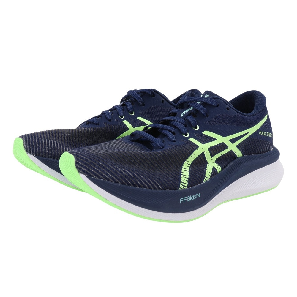 アシックス（ASICS）（メンズ）ランニングシューズ マジックスピード3 ワイド ネイビー グリーン 1011B704.401 スニーカー 幅広 クッション