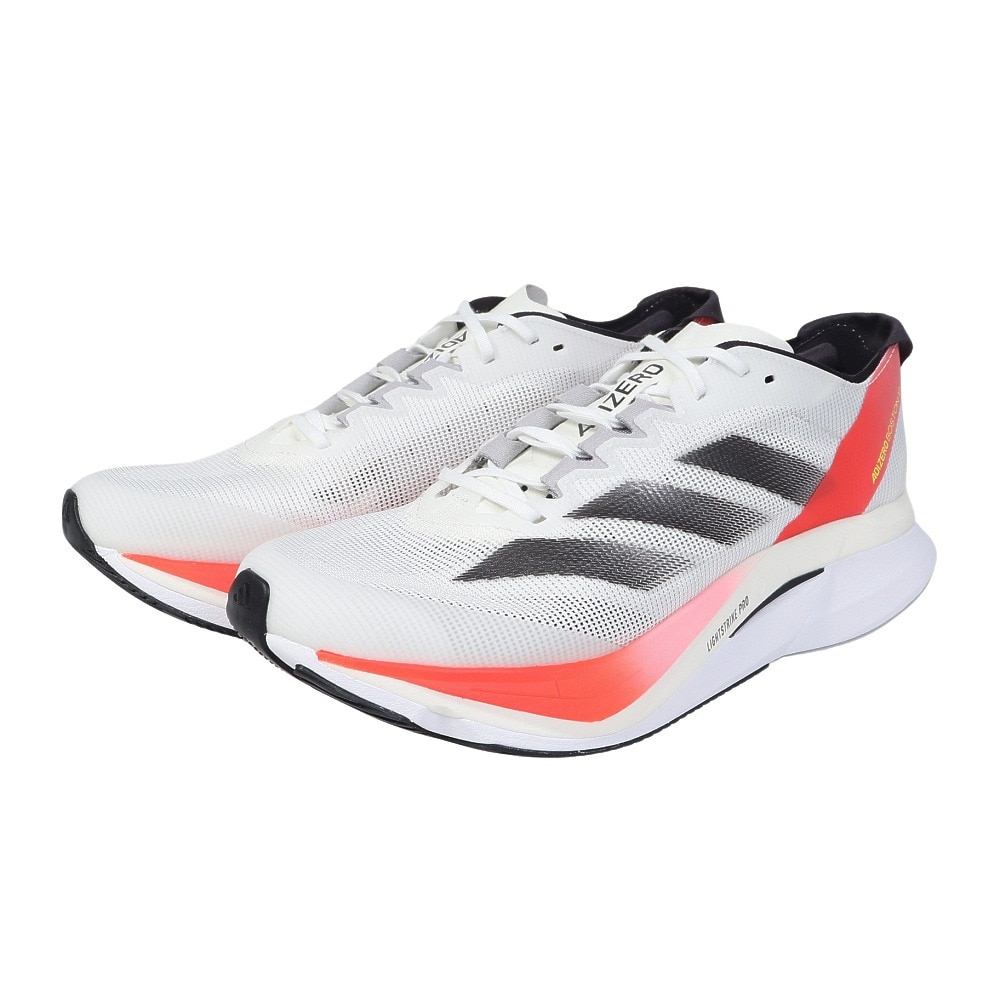 アディダス（adidas）（メンズ）ランニングシューズ アディゼロボストン 12 ホワイト レッド IF9210 スニーカー トレーニング クッション 軽量 部活 マラソン