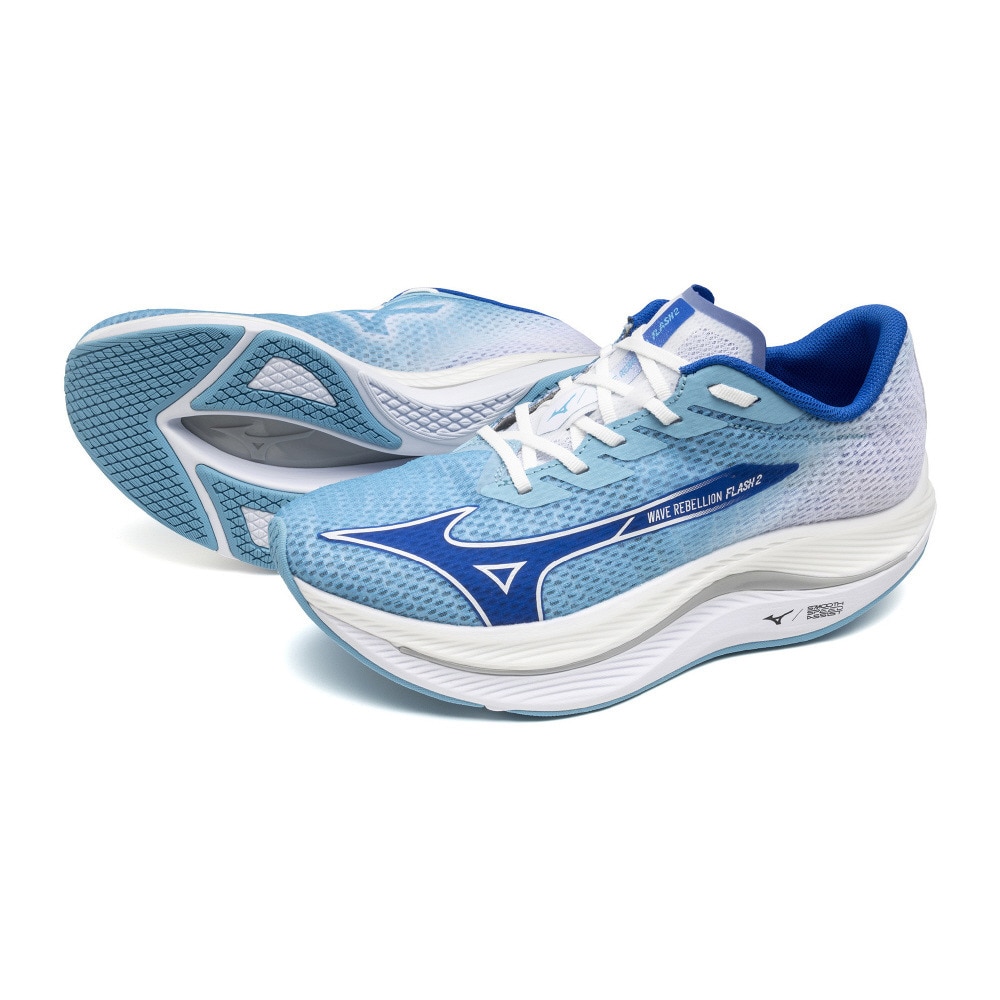ミズノ（MIZUNO）（メンズ）ランニングシューズ ウエーブリベリオンフラッシュ2 ブルー ホワイト J1GC243551 スニーカー  マラソン 安定性