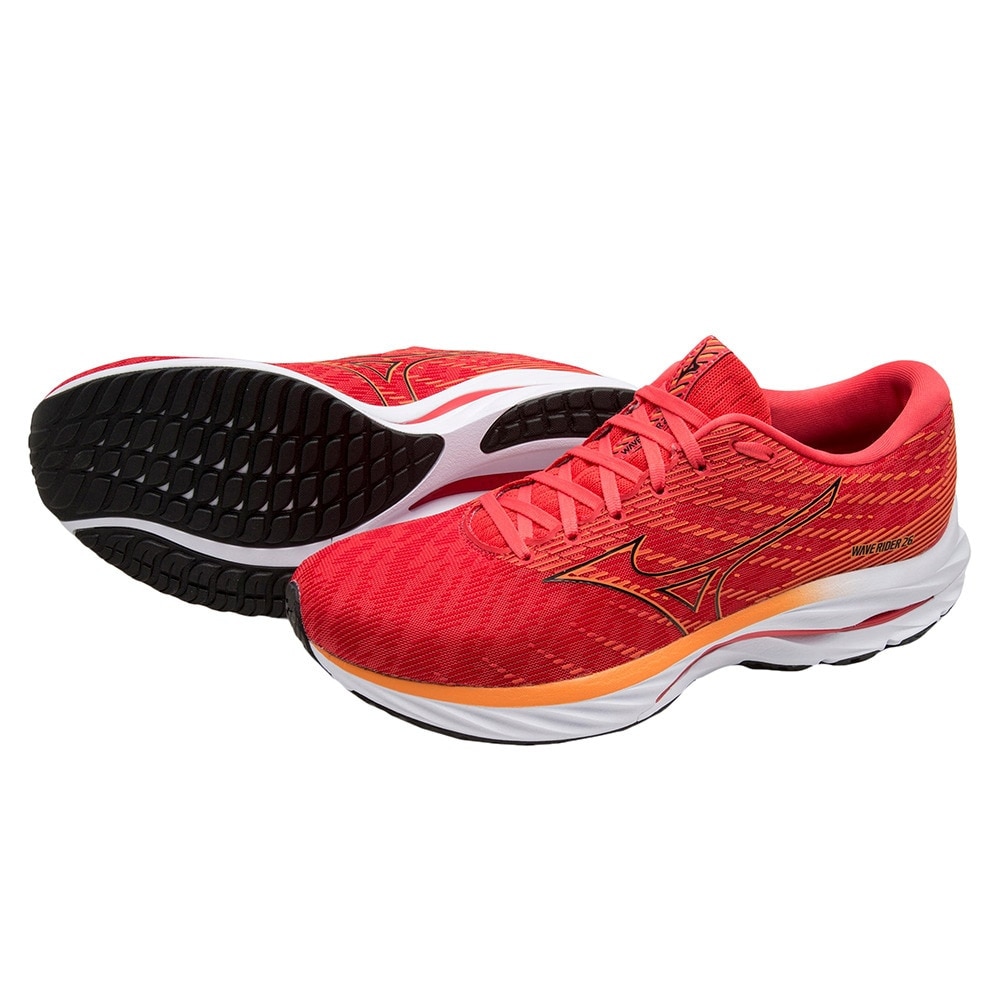 ミズノ（MIZUNO）（メンズ）ランニングシューズ ウエーブライダー26 SW レッド ブラック J1GC220457 スニーカー ジョキング トレーニング 厚底 プレート