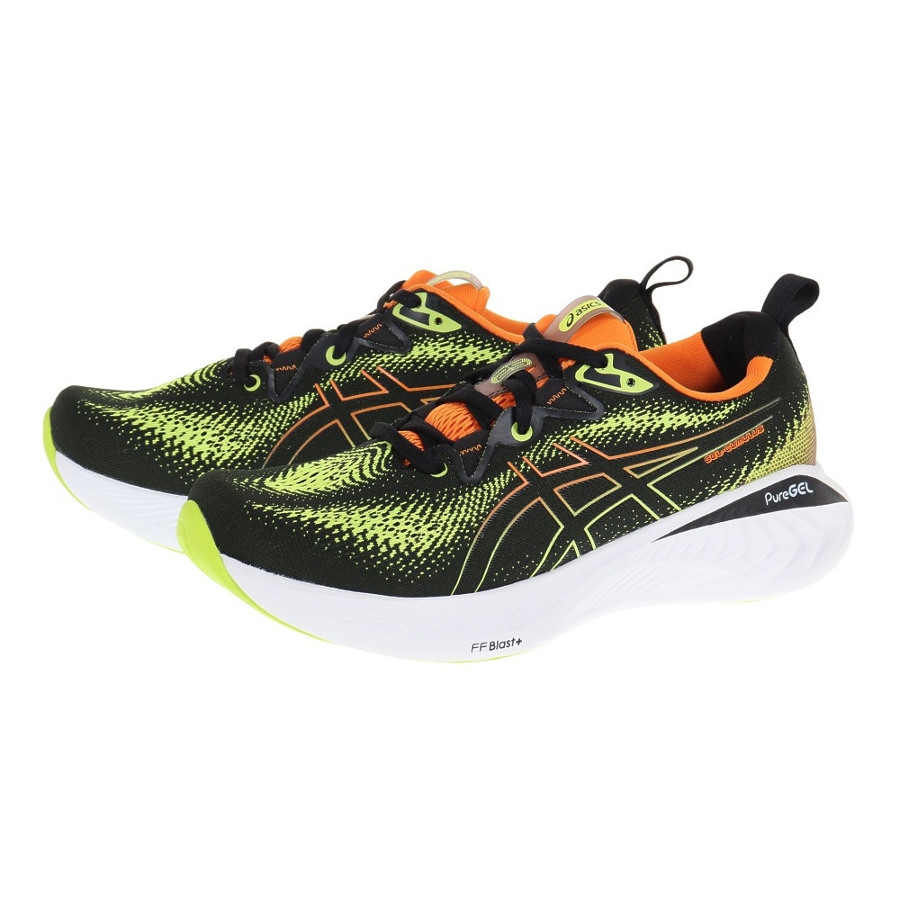 アシックス（ASICS）（メンズ）ランニングシューズ ゲル キュムラス 25 ブラック グリーン 1011B621.004 スニーカー ジョグ ウォーク クッション性 軽量