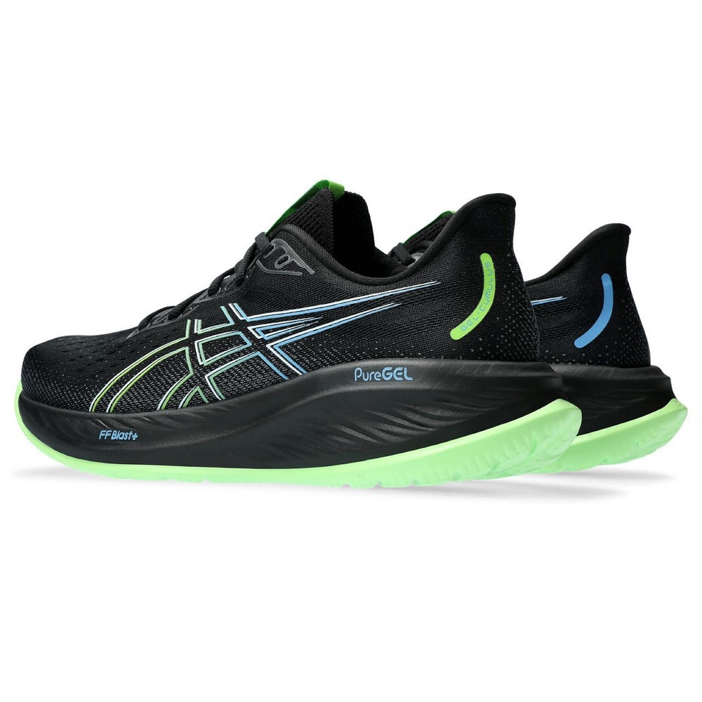 アシックス（ASICS）（メンズ）ランニングシューズ ゲル キュムラス26 ブラック グリーン 1011B792.001 スニーカー ジョギング クッション性