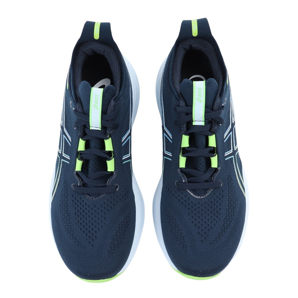 アシックス（ASICS）（メンズ）ランニングシューズ ゲルニンバス26 ネイビー グリーン 1011B794.400 スニーカー ジョグ トレーニング 軽量 クッション性 厚底