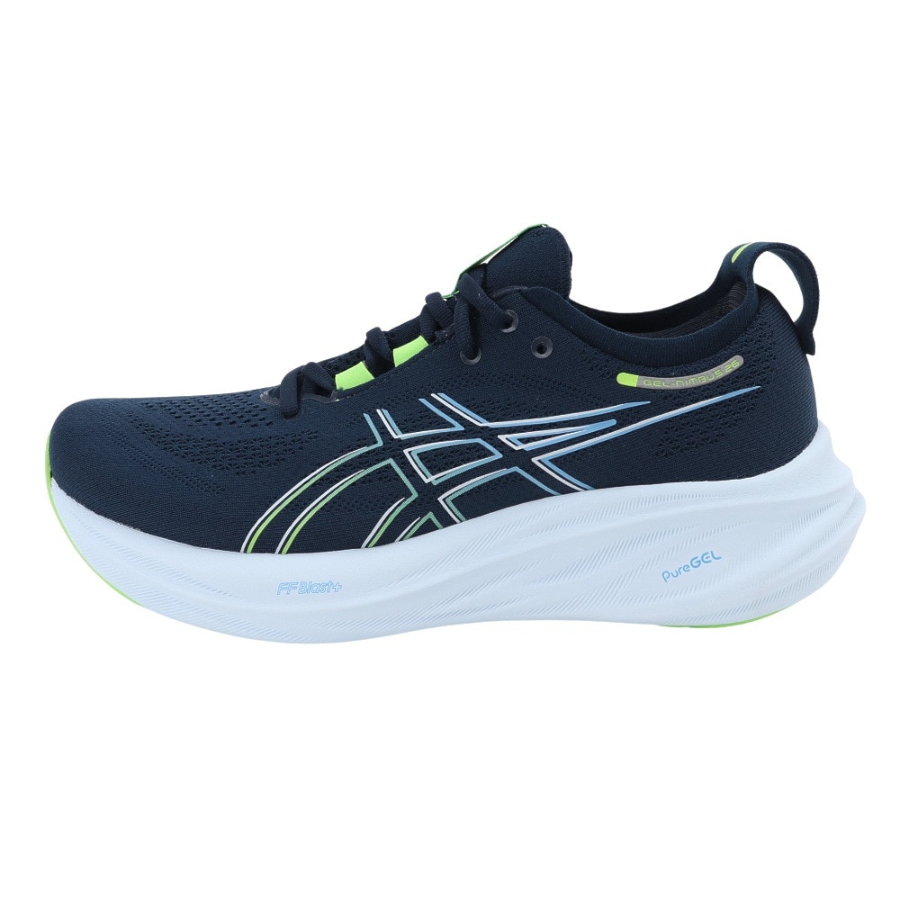 アシックス（ASICS）（メンズ）ランニングシューズ ゲルニンバス26 ネイビー グリーン 1011B794.400 スニーカー ジョグ トレーニング 軽量 クッション性 厚底