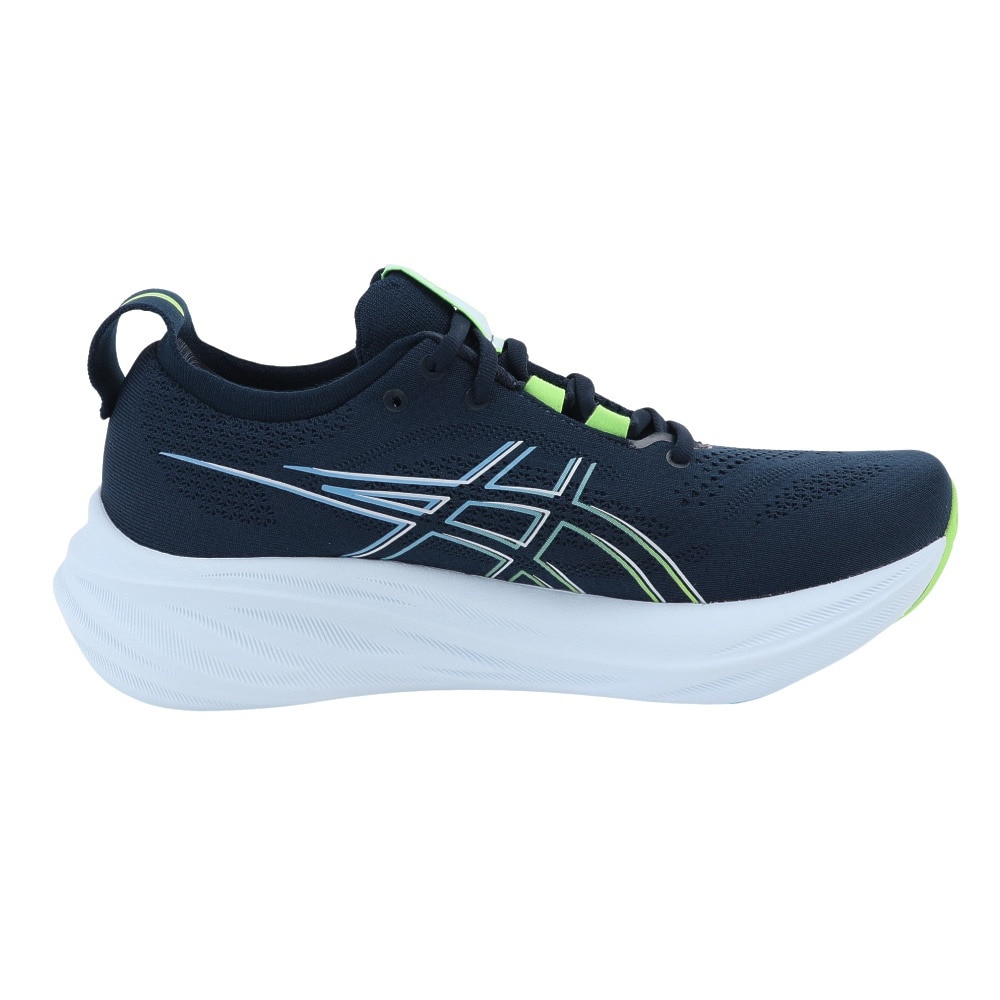 アシックス（ASICS）（メンズ）ランニングシューズ ゲルニンバス26 ネイビー グリーン 1011B794.400 スニーカー ジョグ トレーニング 軽量 クッション性 厚底