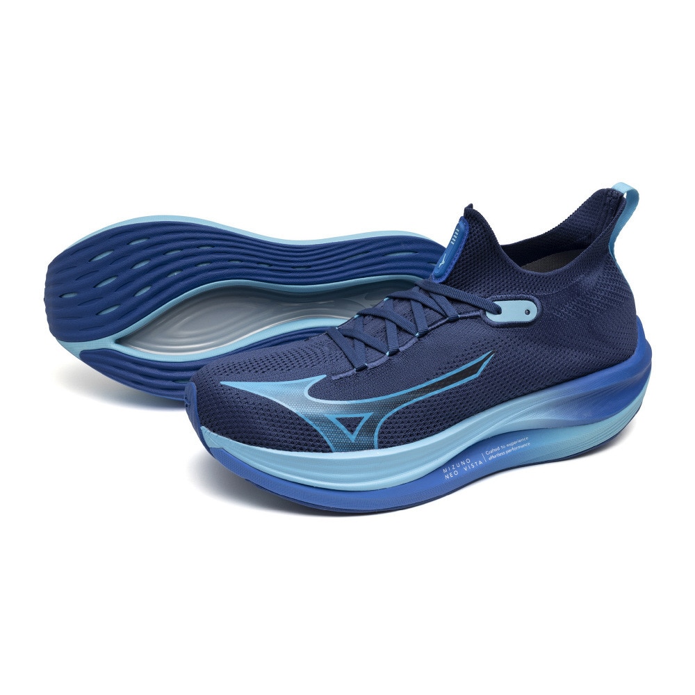 ミズノ（MIZUNO）（メンズ）ランニングシューズ ミズノネオビスタ ネイビー ブルー J1GC243401 スニーカー ジョギング 反発性 軽量 厚底