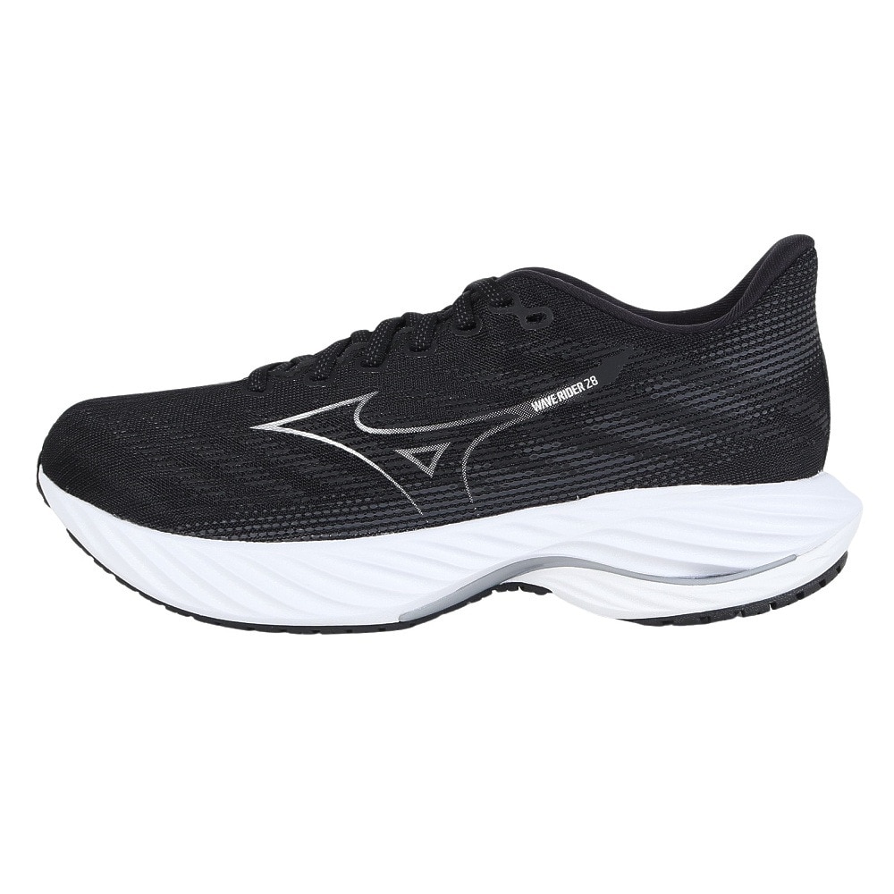 ミズノ（MIZUNO）（メンズ）ランニングシューズ ウエーブライダー28 ブラック シルバー J1GC240302 スニーカー ジョギング トレーニング