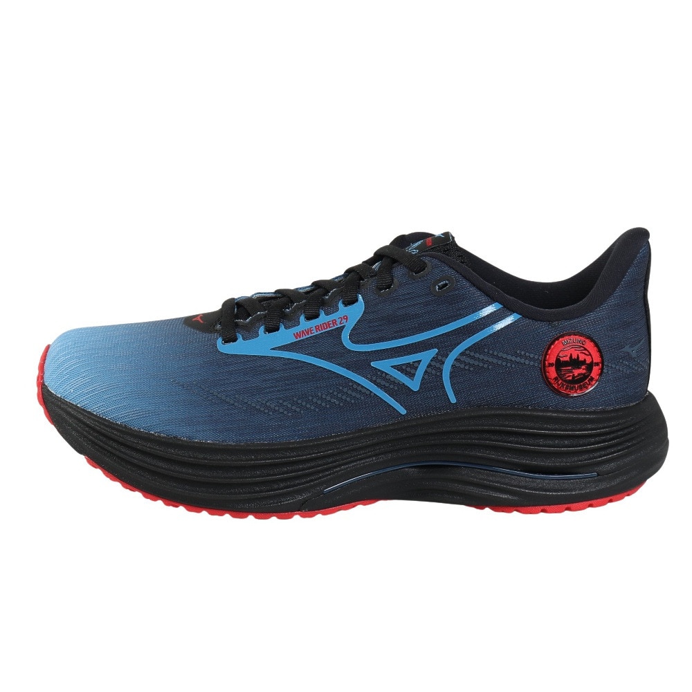 ミズノ（MIZUNO）（メンズ）ランニングシューズ ジョギングシューズ ウエーブ ライダー 29 アムステルダム ブルー ブラック J1GC256201