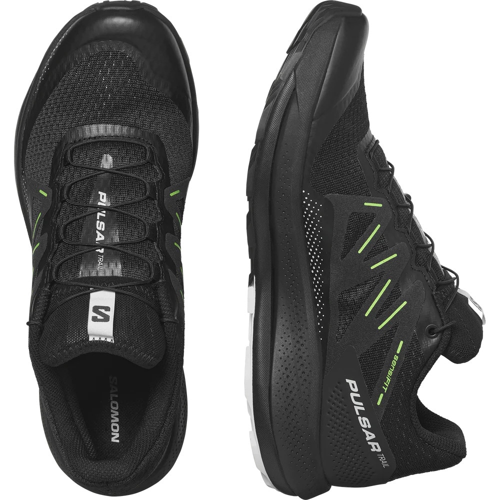 サロモン（SALOMON）（メンズ）ランニングシューズ パルサートレイル ブラック グリーン L47385200 スニーカー トレイル クッション性 グリップ力 