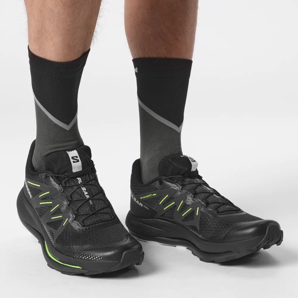 サロモン（SALOMON）（メンズ）ランニングシューズ パルサートレイル ブラック グリーン L47385200 スニーカー トレイル クッション性 グリップ力 