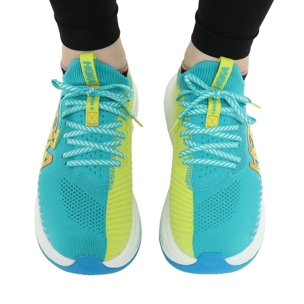 ホカ（HOKA）（レディース）ランニングシューズ カーボン X 3 レギュラー グリーン イエロー 1123193-CEPR スニーカー トレーニング クッション 軽量