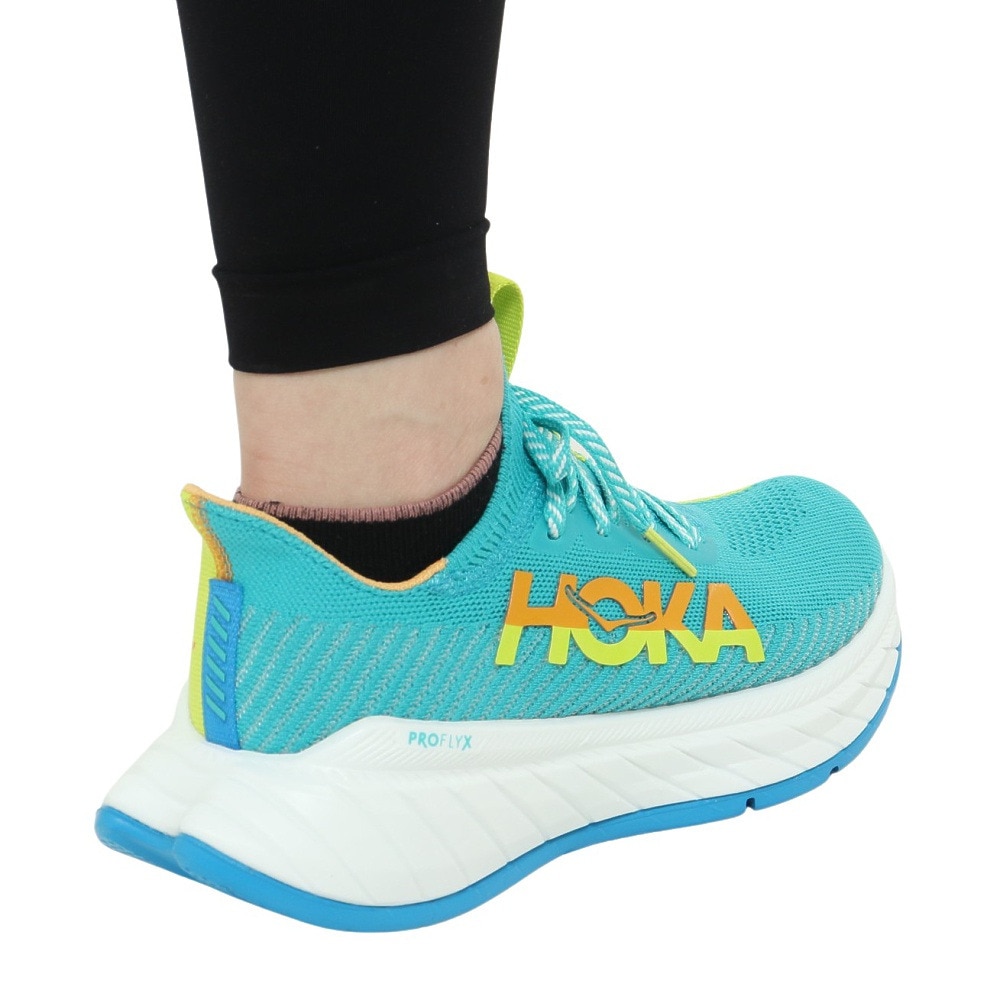 ホカ（HOKA）（レディース）ランニングシューズ カーボン X 3 グリーン イエロー 1123193-CEPR スニーカー トレーニング クッション 軽量